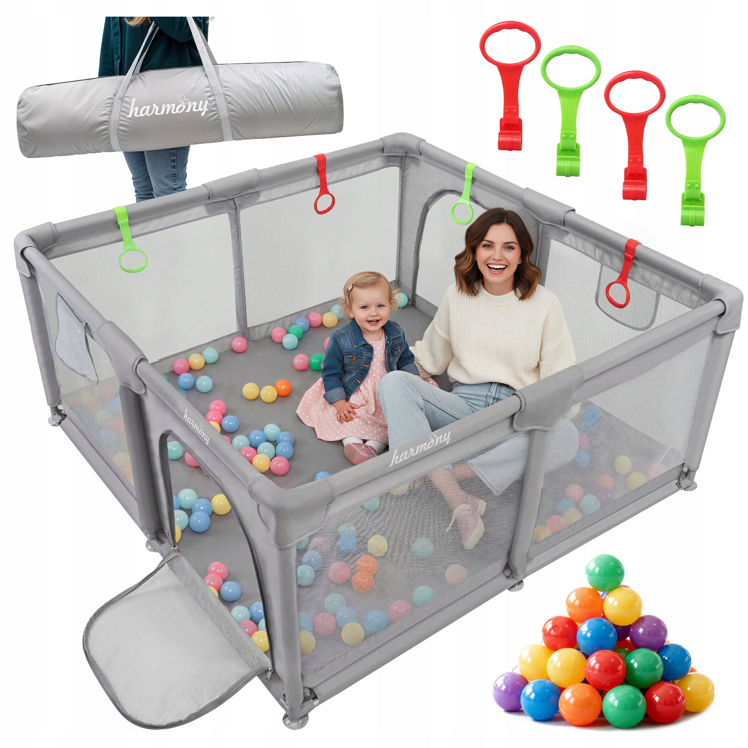 CHILDREN'S PLAYPEN 140x140 cm SQUARE TOYS DRY POOL + HANDLES AND 50 BALLS