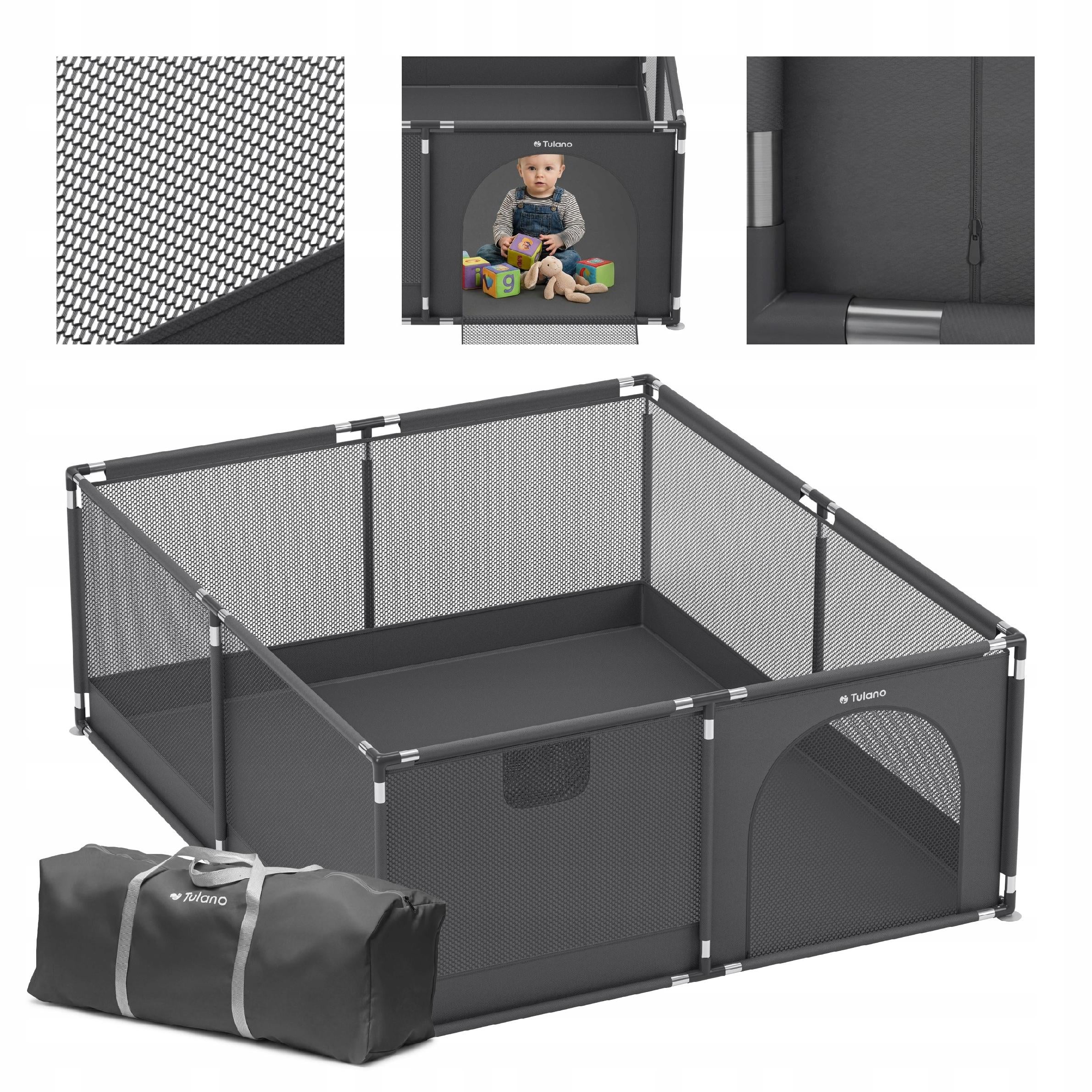 CHILDREN'S PLAYPEN FOLDING DRY POOL SQUARE TOYS GRAPHITE 150CM X 180CM