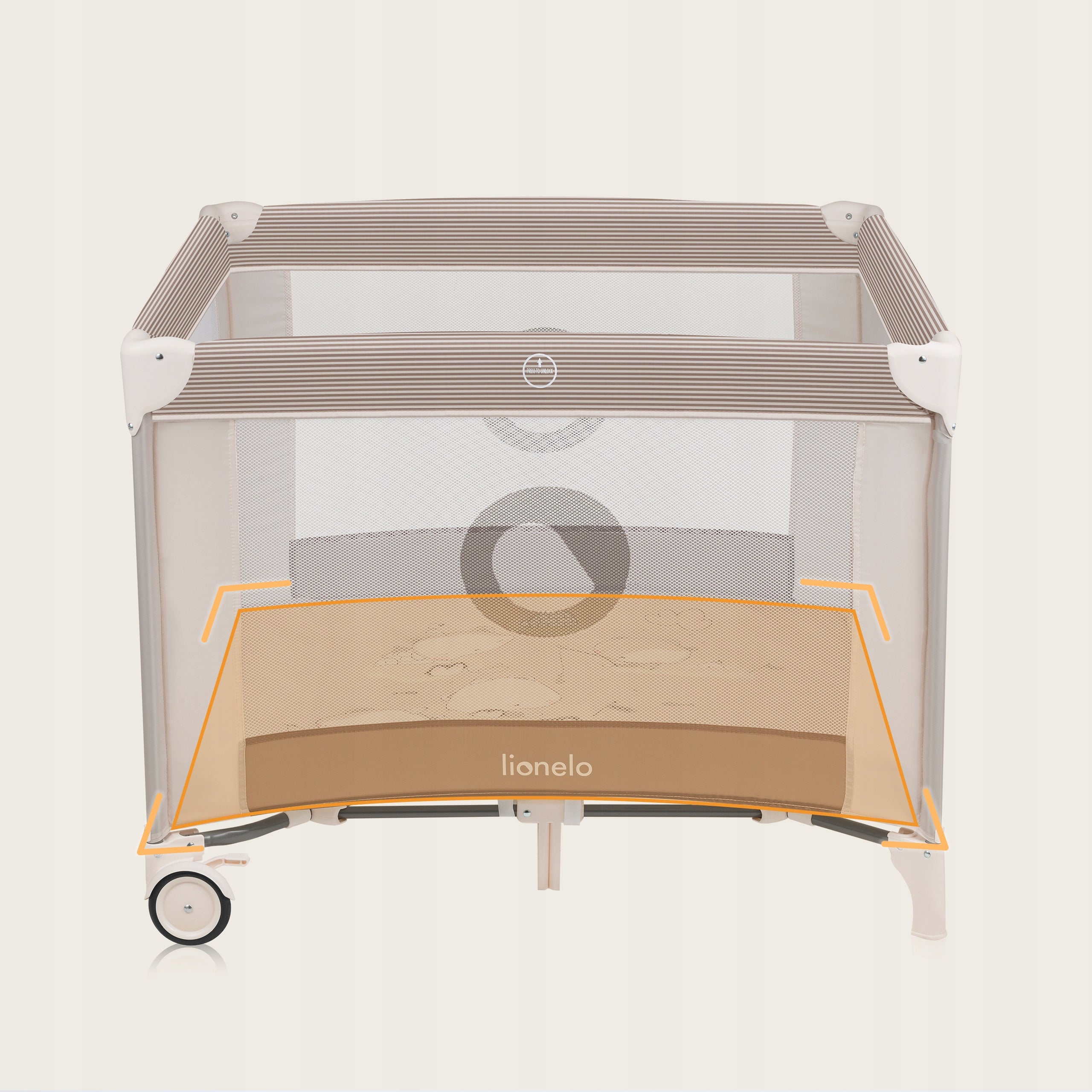 CHILDREN'S PLAYPEN FOLDING ON WHEELS LARGE FOAM MATTRESS Lionelo Bonnie Manufacturer code LO-BONNIE BEIGE SAND