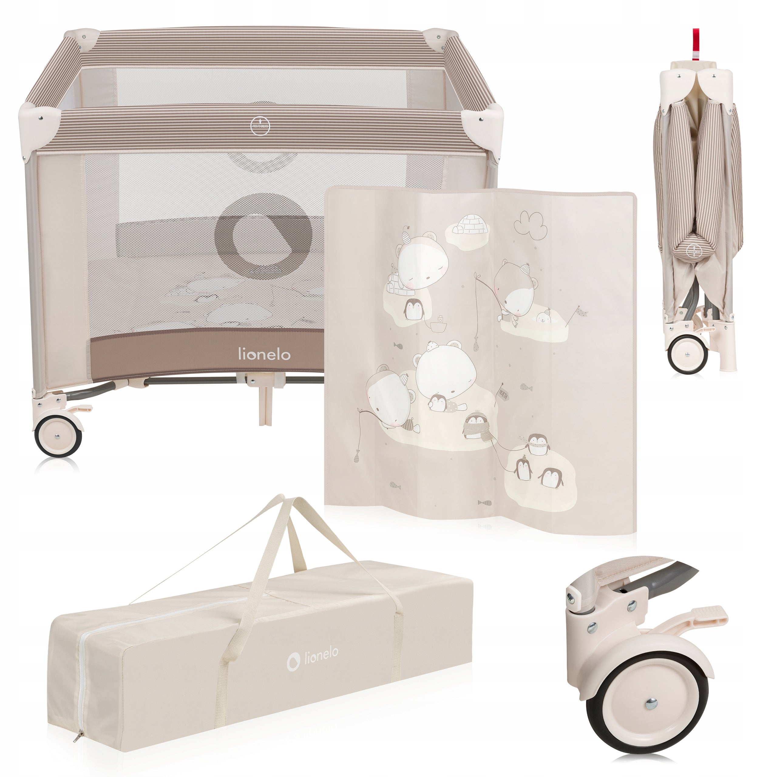 CHILDREN'S PLAYPEN FOLDING ON WHEELS LARGE FOAM MATTRESS Lionelo Bonnie Packaging status original
