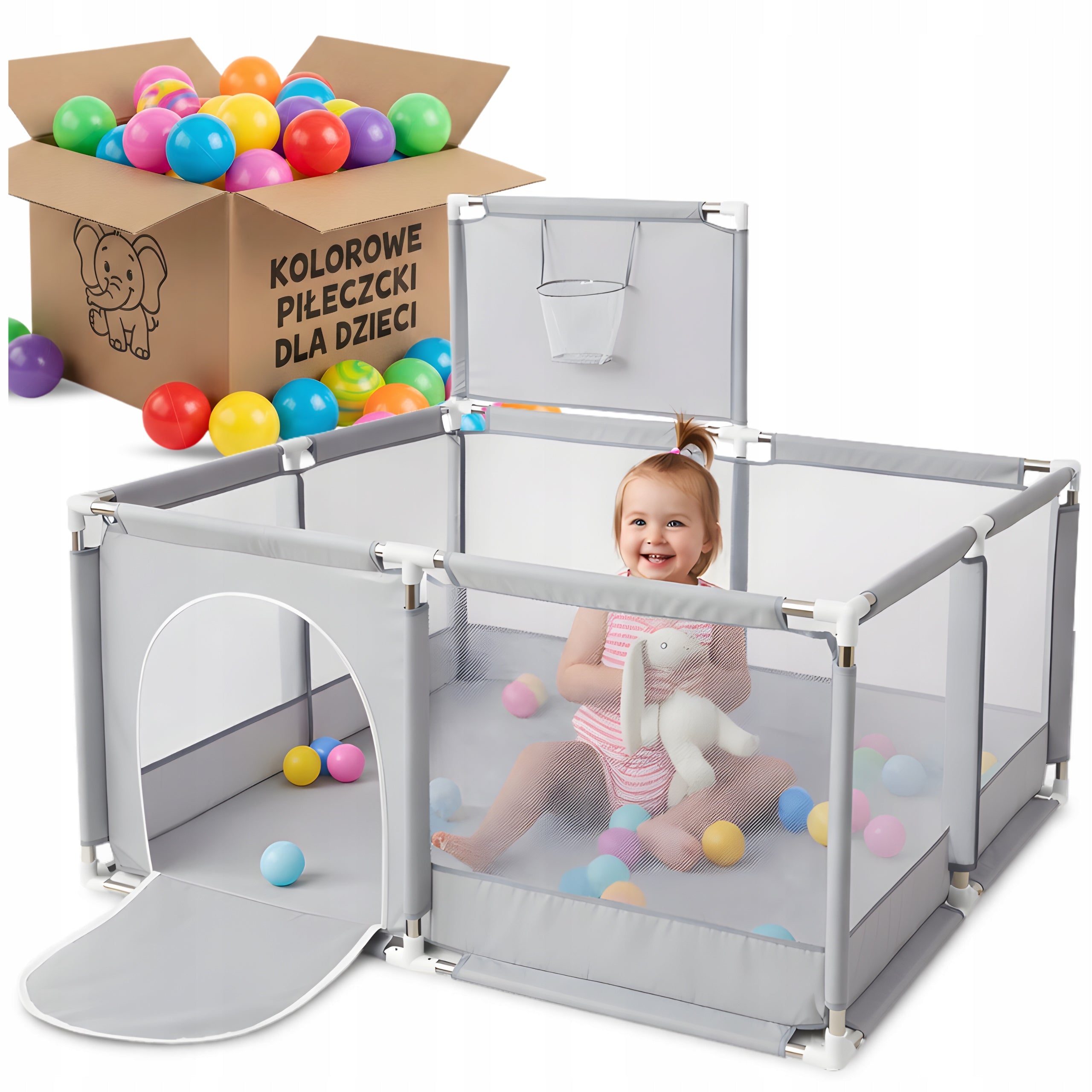 CHILDREN'S PLAYPEN LARGE WITH BASKET + 20 BALLS DRY POOL SQUARE TOYS XL