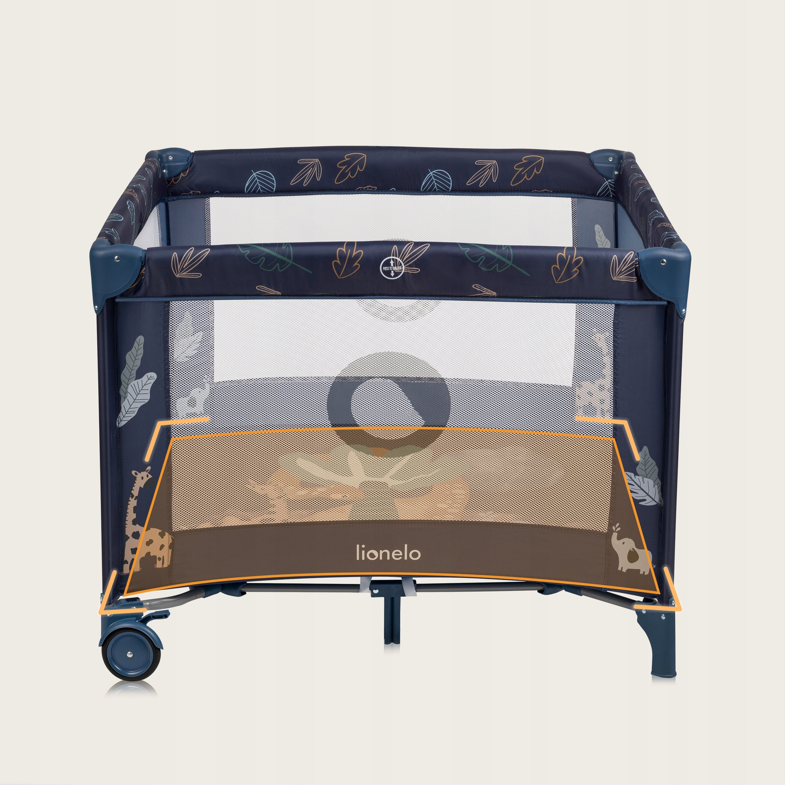 CHILDREN'S PLAYPEN ON WHEELS WITH MATTRESS AND BAG FOLDING Lionelo Bonnie Manufacturer code LO-BONNIE BLUE NAVY
