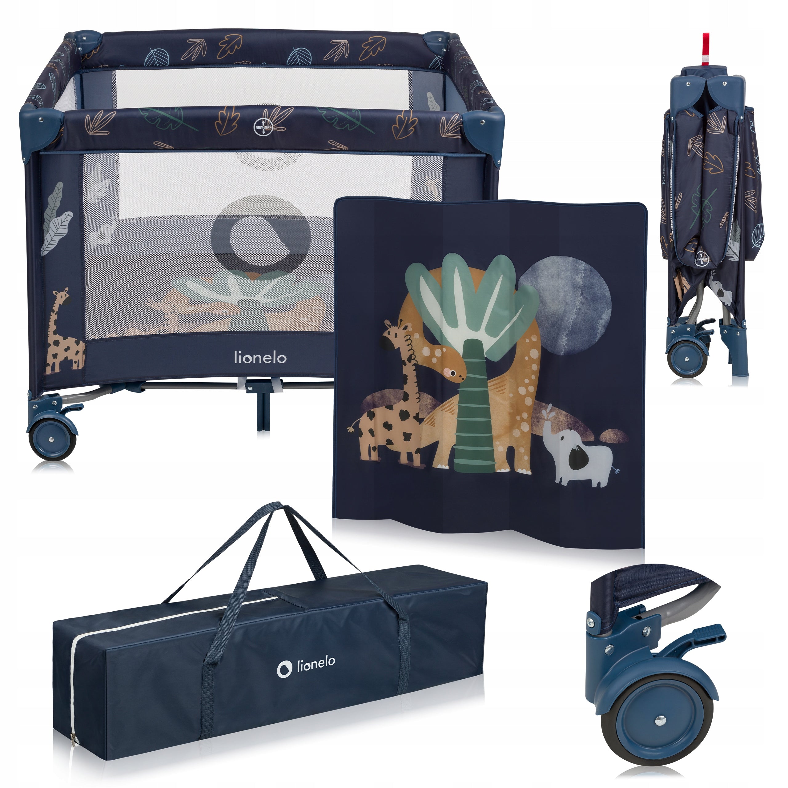 CHILDREN'S PLAYPEN ON WHEELS WITH MATTRESS AND BAG FOLDING Lionelo Bonnie Packaging status original