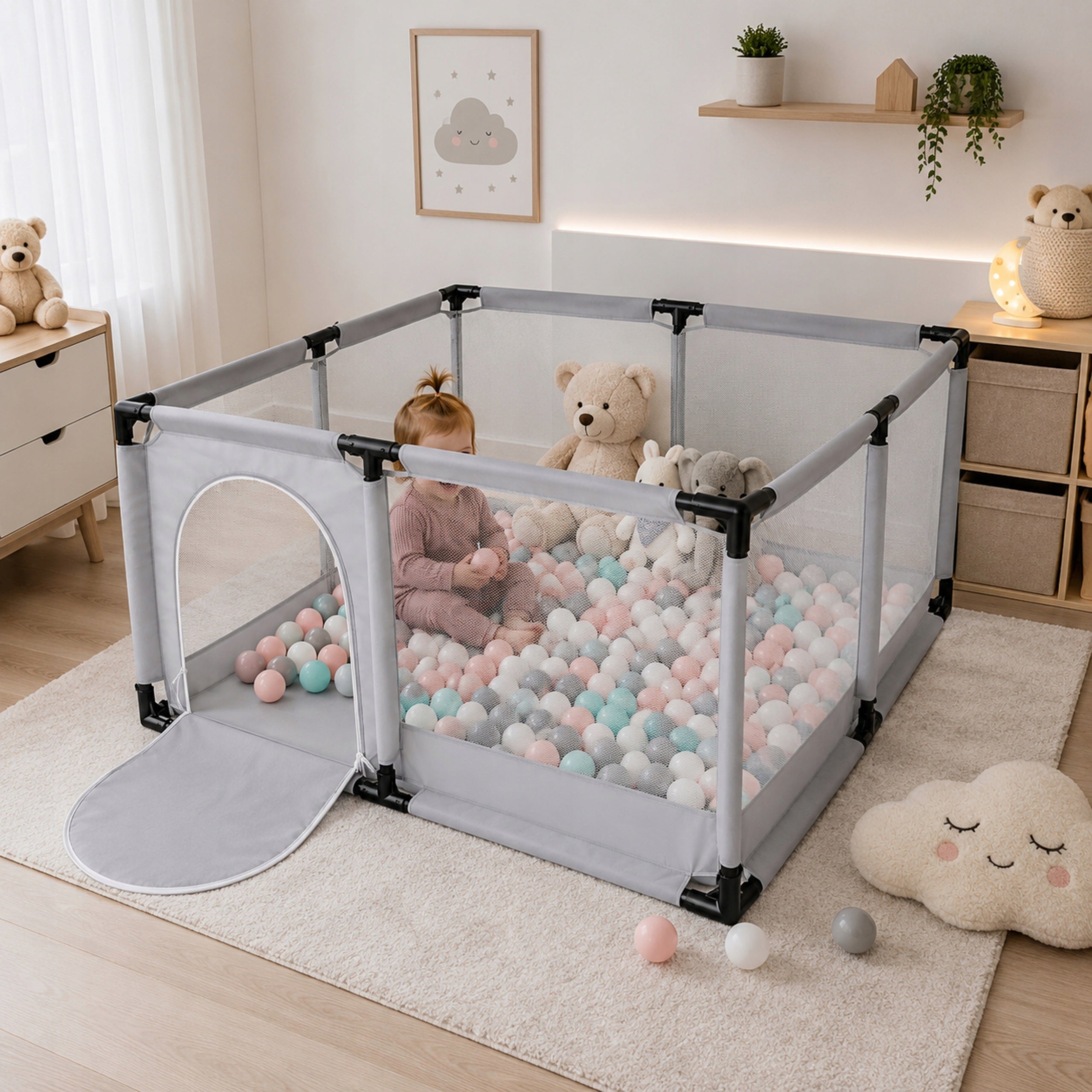 CHILDREN'S PLAYPEN SQUARE TOYS DRY POOL FOR CHILDREN LARGE SET STEEL TUBES Packaging status original