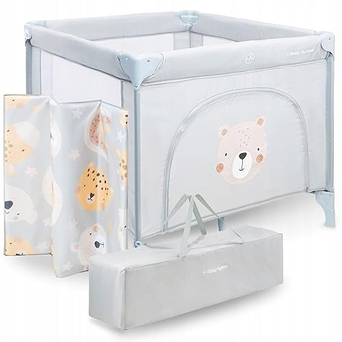 CHILDREN'S PLAYPEN TEDDY BEAR FOLDING WITH MATTRESS BAG TRANSPORT fabric