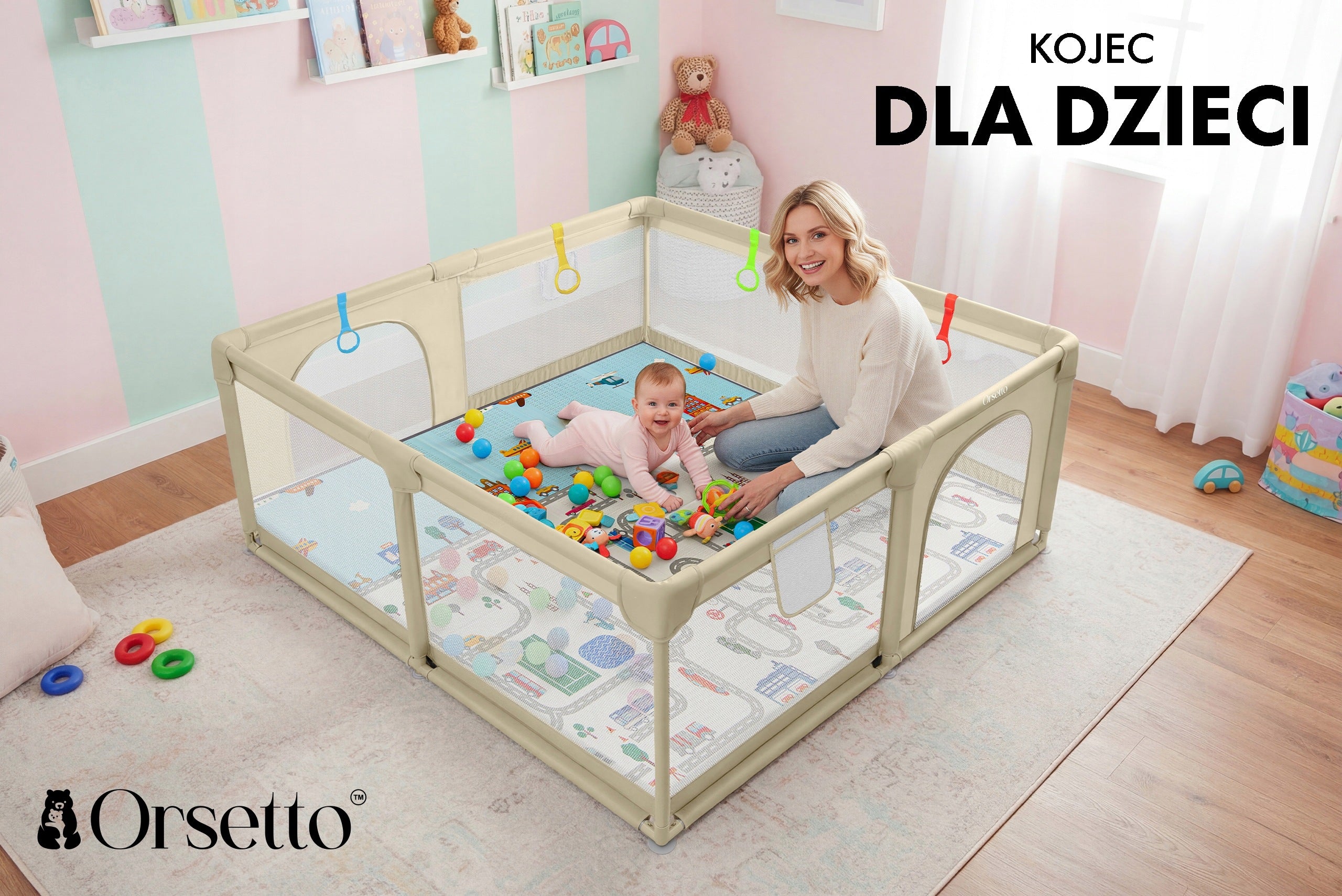 CHILDREN'S PLAYPEN WITH FOAM MAT 140x140 cm SQUARE TOYS DRY POOL ORSETTO Brand Orsetto