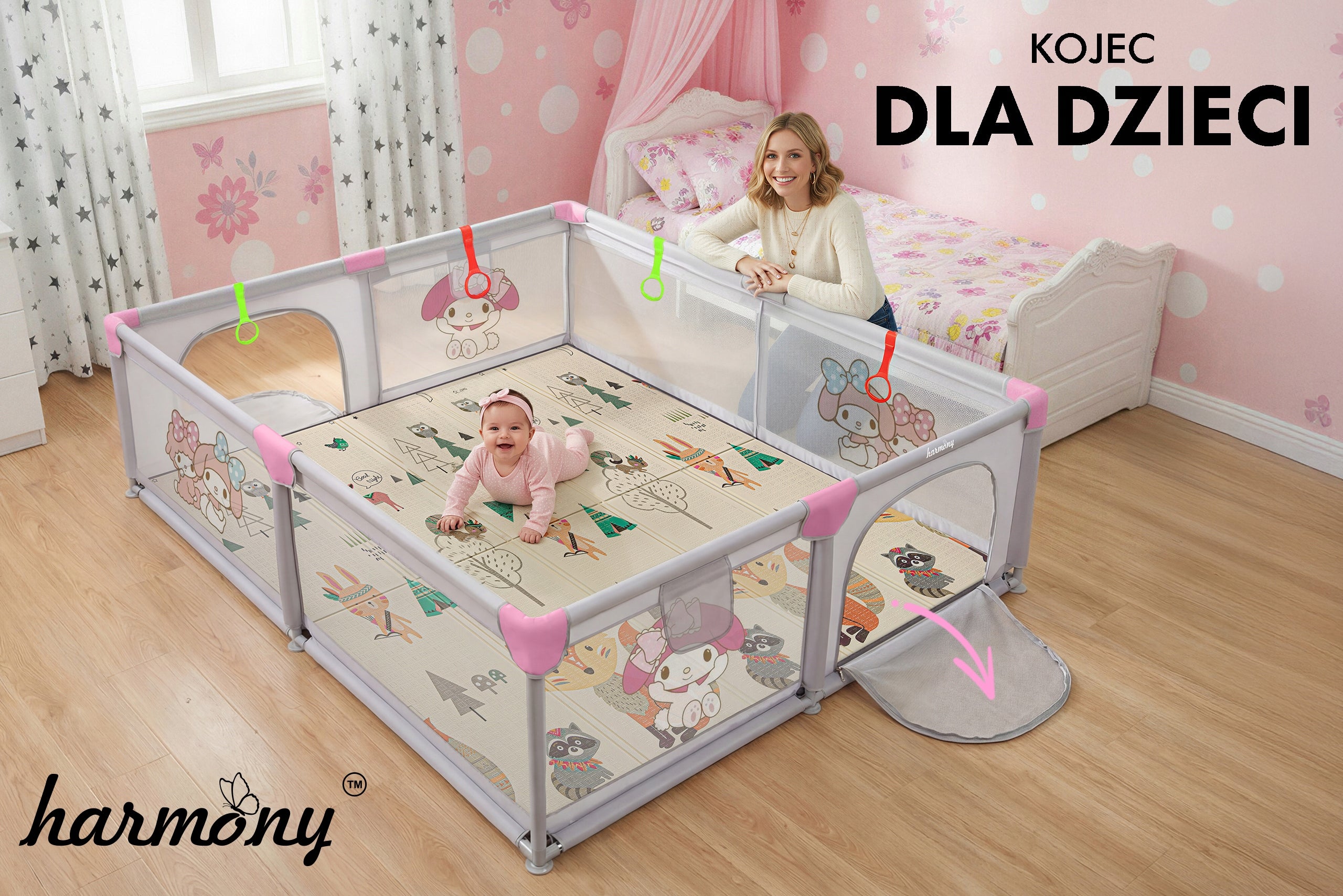 CHILDREN'S PLAYPEN WITH FOAM MAT 150x180 CM SQUARE TOYS + HANDLES AND 50 BALLS Manufacturer code 5905226111859