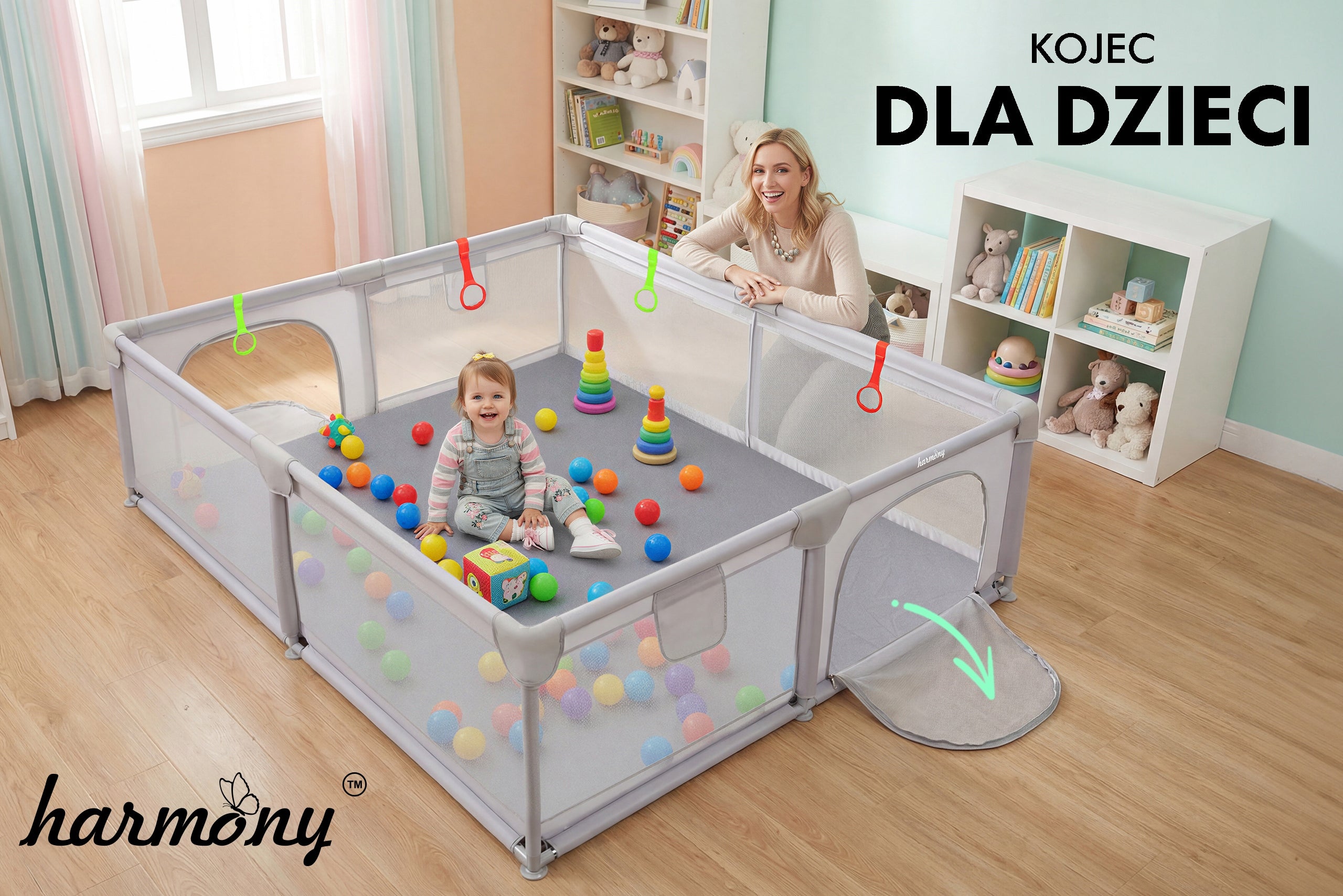 CHILDREN'S PLAYPEN XXL 180x200 cm SQUARE TOYS DRY POOL + HANDLES AND 50 BALLS Manufacturer code 5905226111811