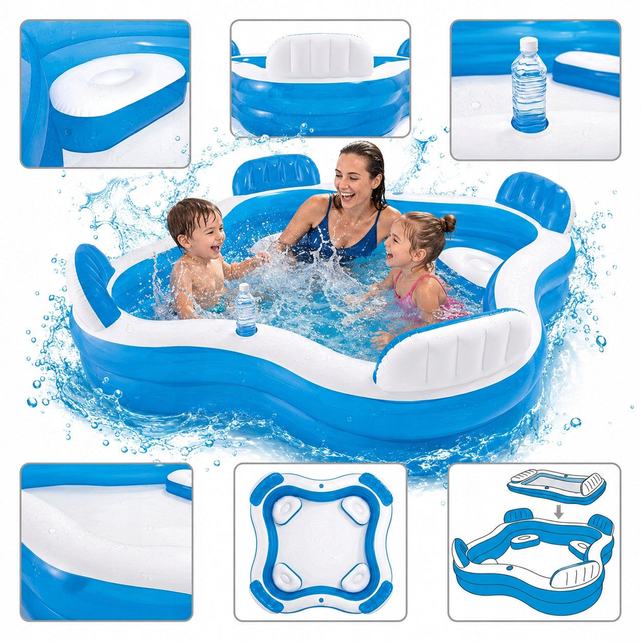 CHILDREN'S POOL INFLATABLE GARDEN LARGE WITH BACKREST DRINK HOLDER INTEX
