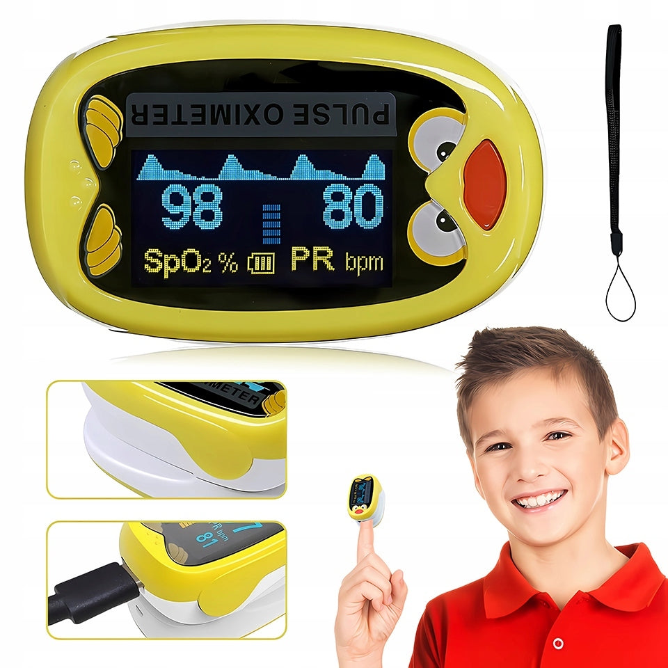 CHILDREN'S PULSE OXIMETER OLED FINGER HEART RATE MONITOR + lanyard