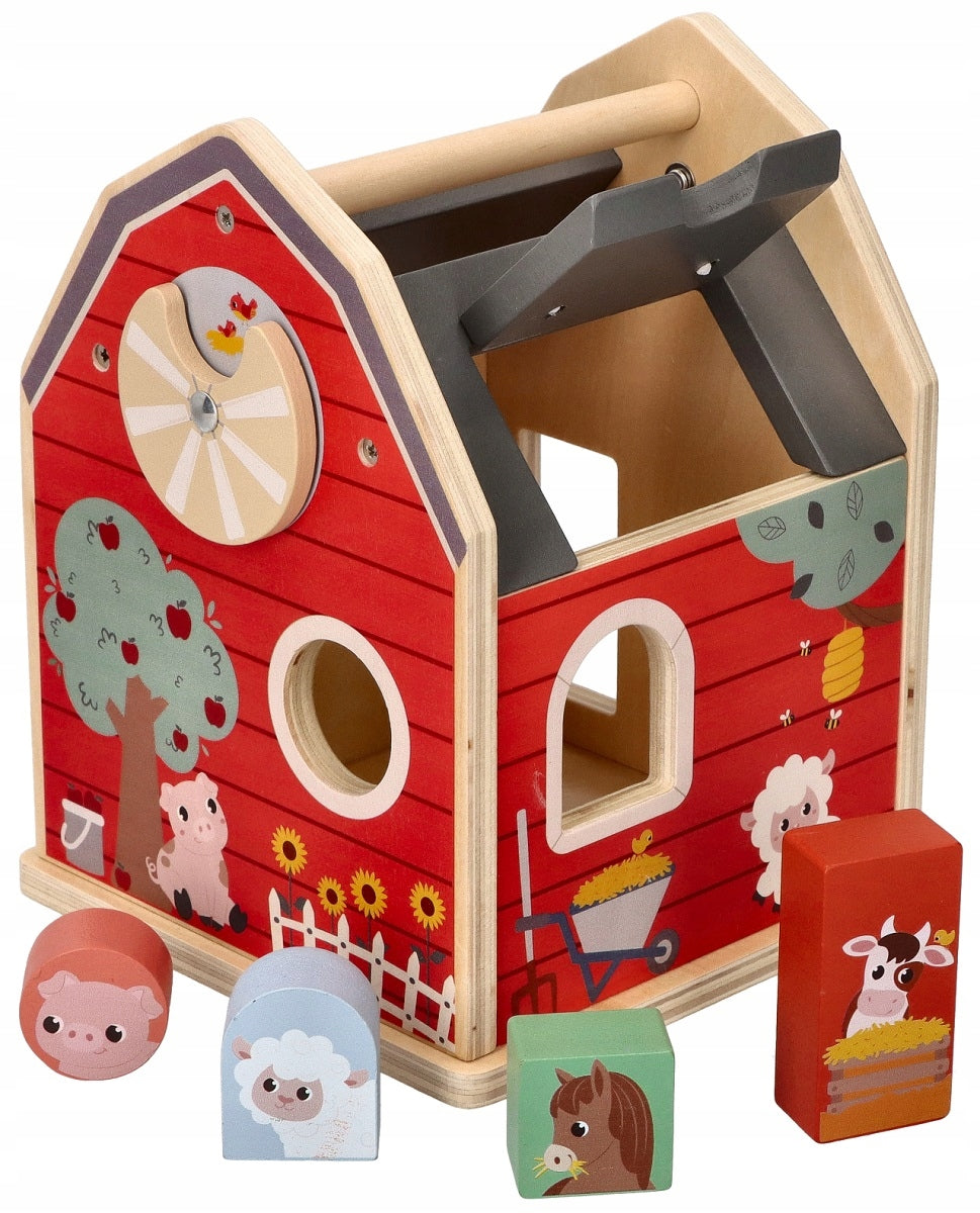 CHILDREN'S TOYS 12M+ SORTER WOODEN HOUSE WITH BLOCKS ANIMALS FARM
