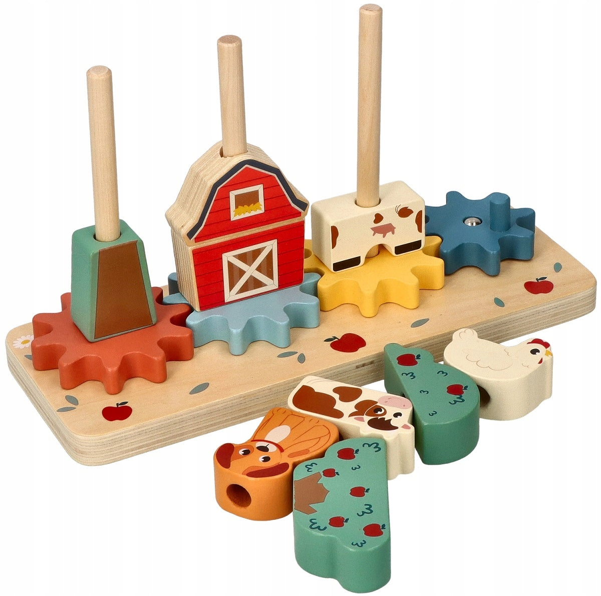 CHILDREN'S TOYS 12M+ WOODEN PUZZLE GEARS FARM ON STAKES