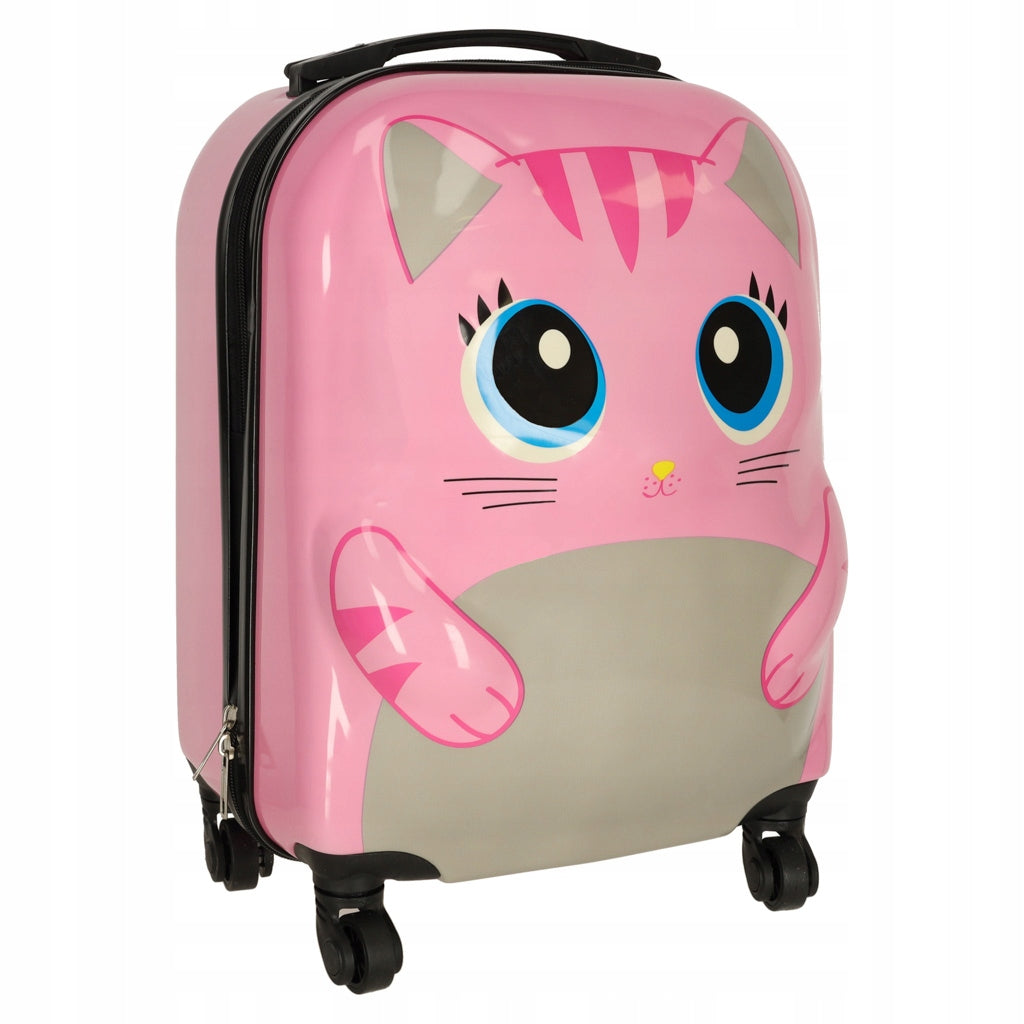 CHILDREN'S TRAVEL CABIN SUITCASE FOR CHILDREN ON WHEELS CAT PINK Brand Ikonka