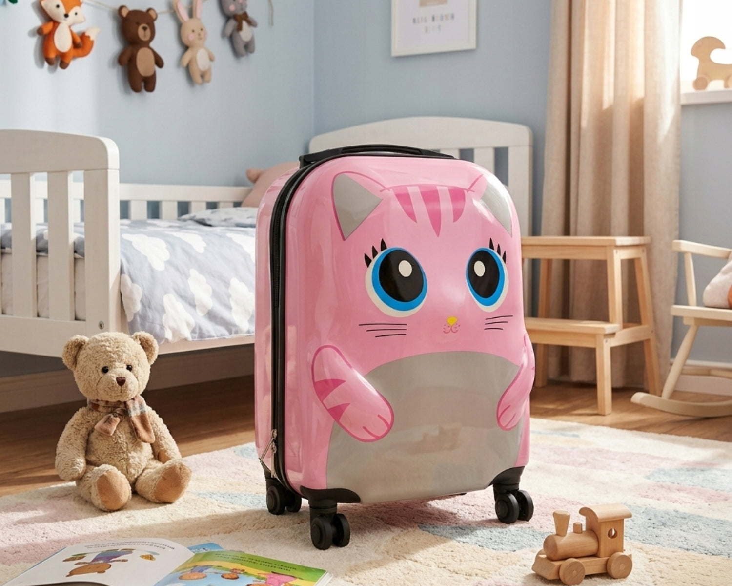 CHILDREN'S TRAVEL CABIN SUITCASE FOR CHILDREN ON WHEELS CAT PINK Model BNT_KOTEK.32