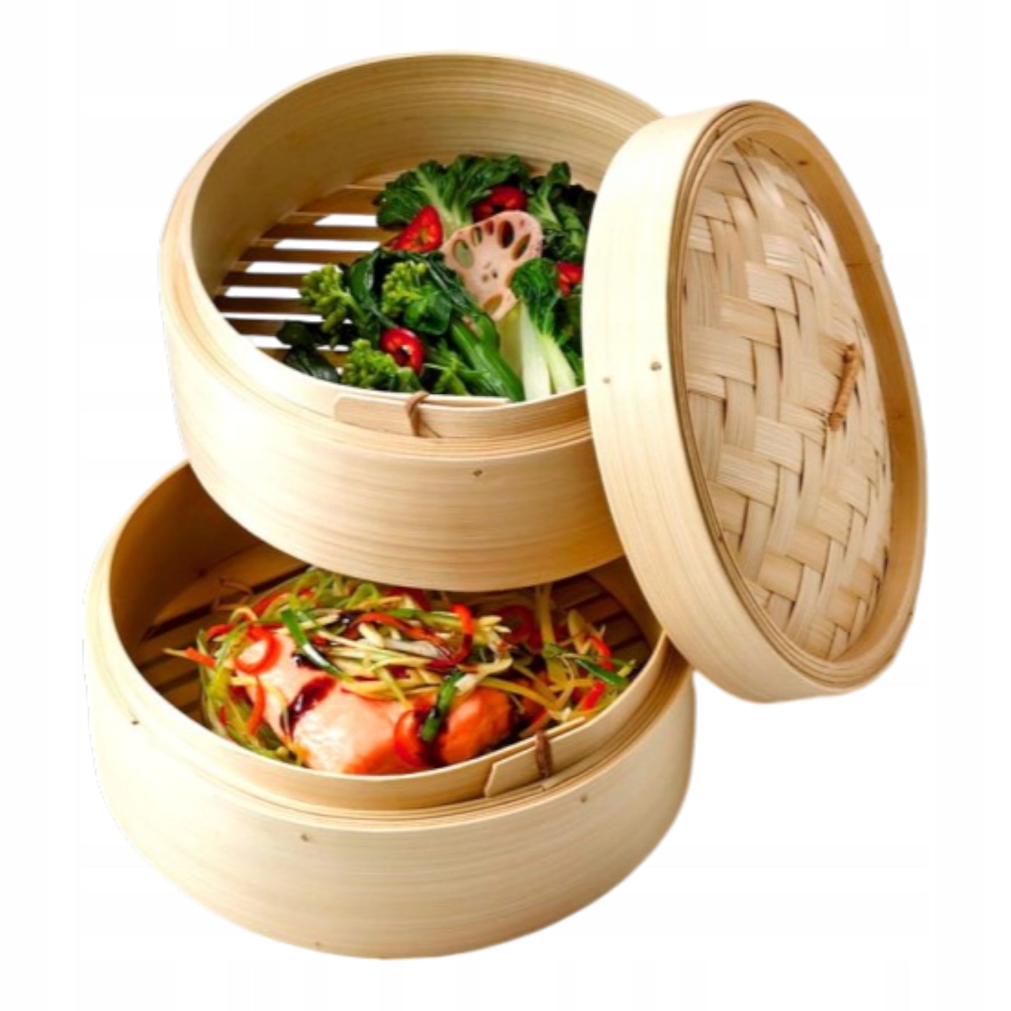CHINESE BAMBOO TWO-TIER STEAMER 20CM ROUND DOUBLE EVAPORATOR