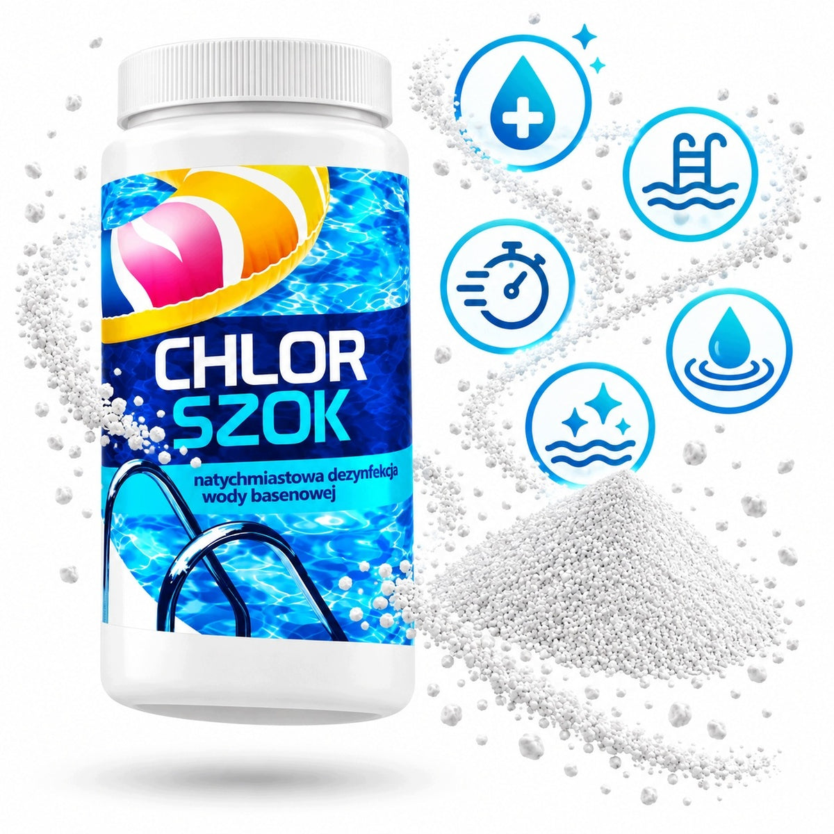 CHLORINE 1KG GRANULES FOR SWIMMING POOL QUICK DISINFECTION OF BACTERIA AND FUNGI WATER Manufacturer code Chlor QGX 1000g szybki na bakterie grzyby