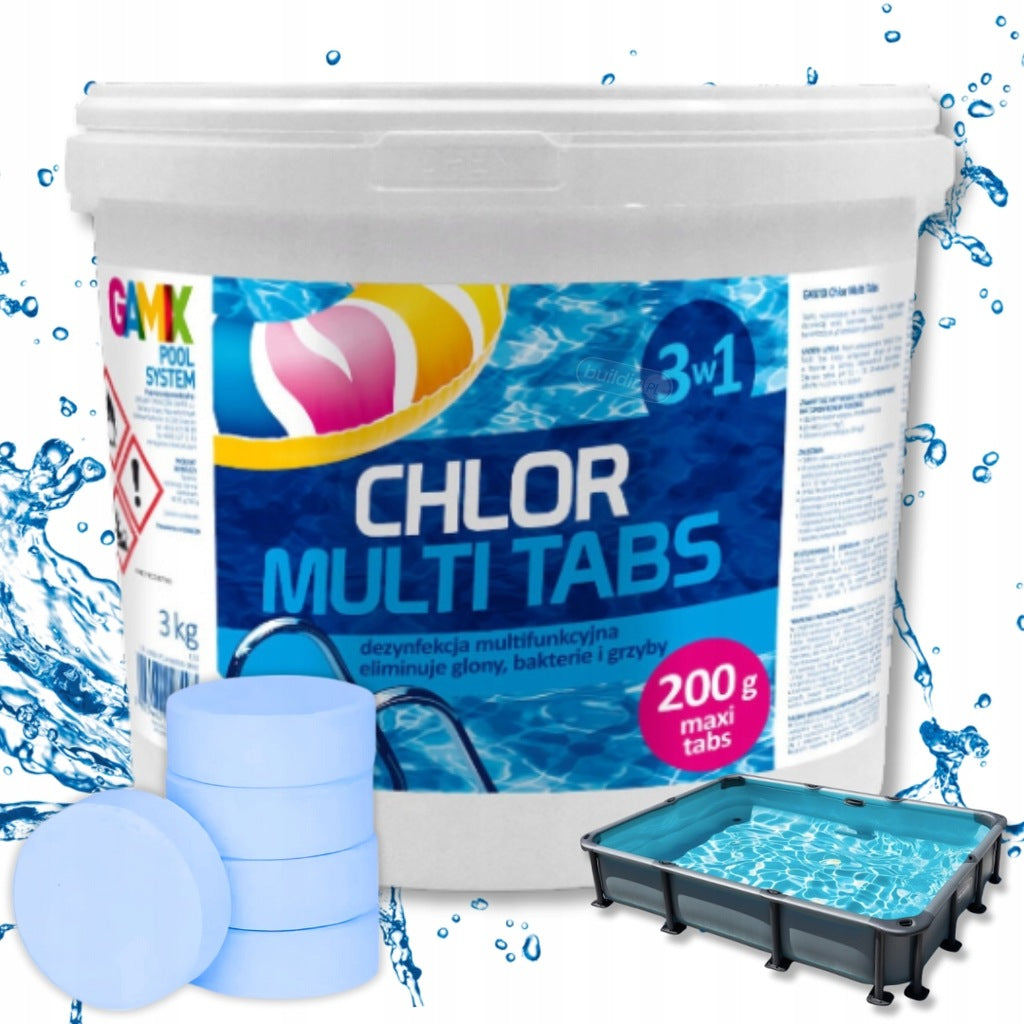 CHLORINE FOR SWIMMING POOL JACUZZI GAMIX MULTI TABLETS 3KG 15X 200G POOL CHEMISTRY