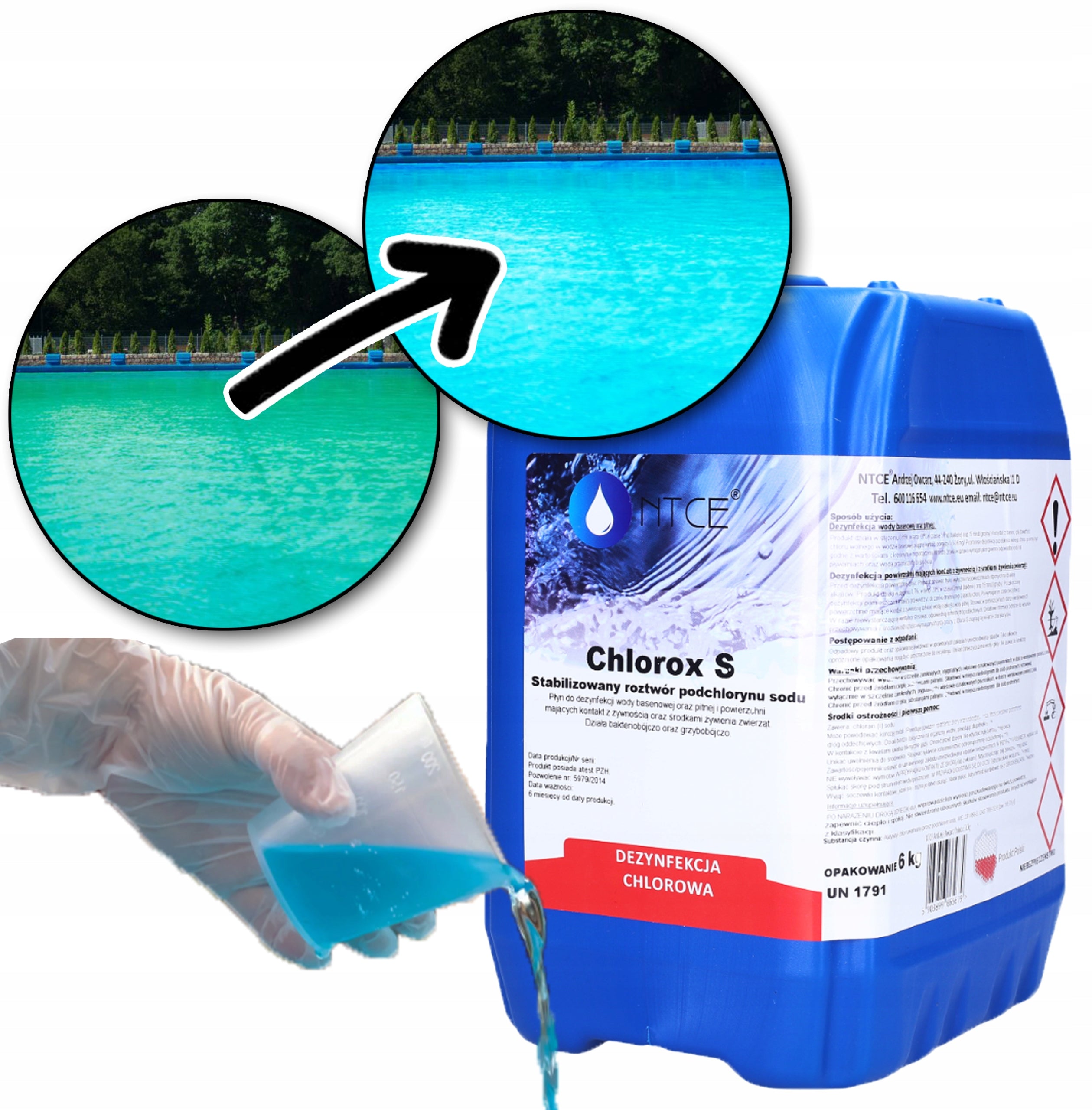 CHLORINE LIQUID FOR POOL WELL WATER JACUZZI CHEMISTRY SODIUM HYPOCHLORITE 15% 5L Manufacturer code MA2404
