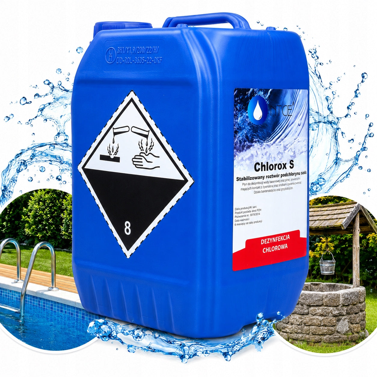 CHLORINE LIQUID FOR POOL WELL WATER JACUZZI CHEMISTRY SODIUM HYPOCHLORITE 15% 5L