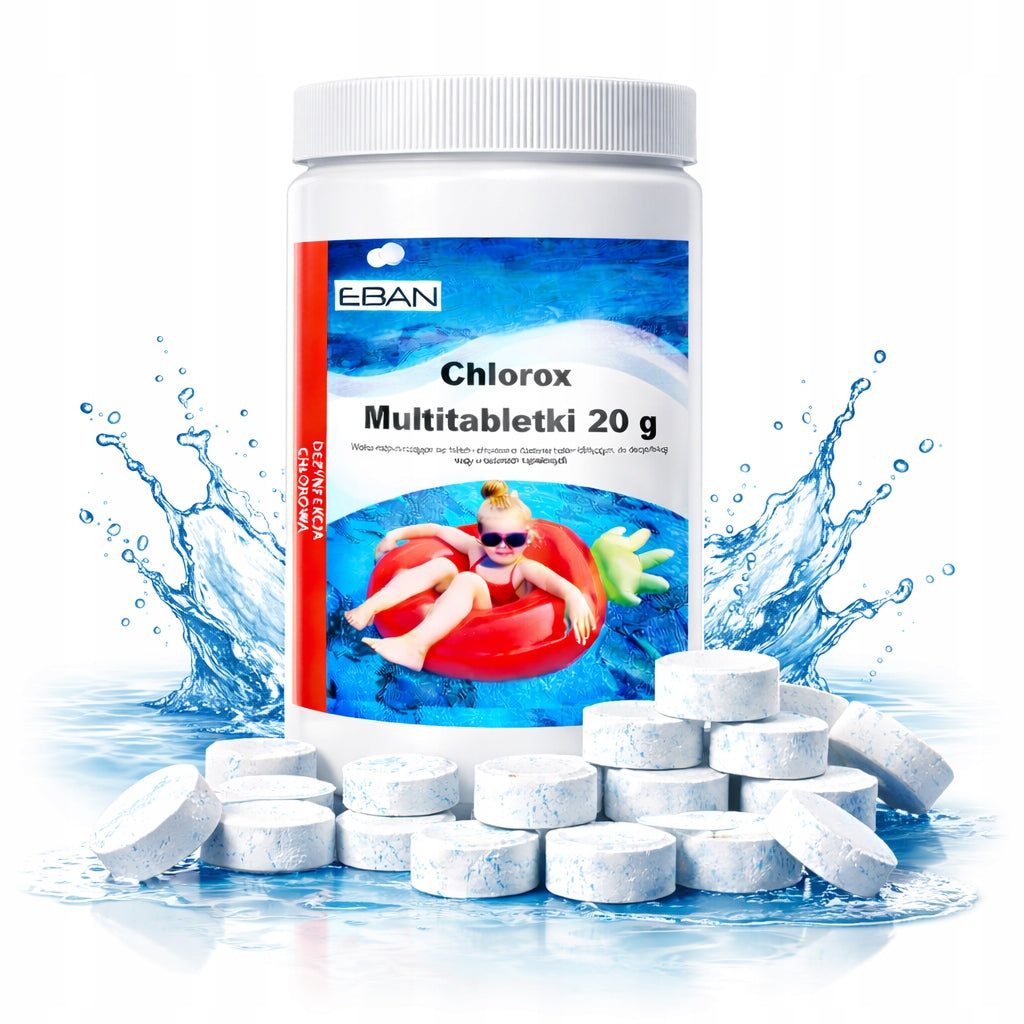 CHLORINE MULTIFUNCTIONAL TABLETS for Swimming Pool 1kg 50x 20g JACUZZI CHEMISTRY POOL
