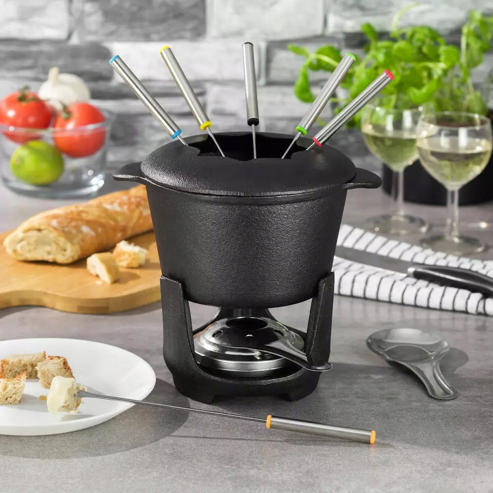 CHOCOLATE CHEESE CAST IRON FONDUE SET FOR 6 PERSONS POT Brand Kinghoff