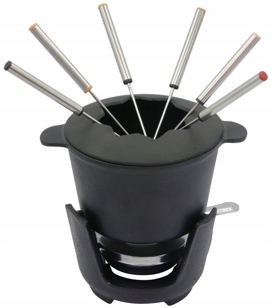 CHOCOLATE CHEESE CAST IRON FONDUE SET FOR 6 PERSONS POT