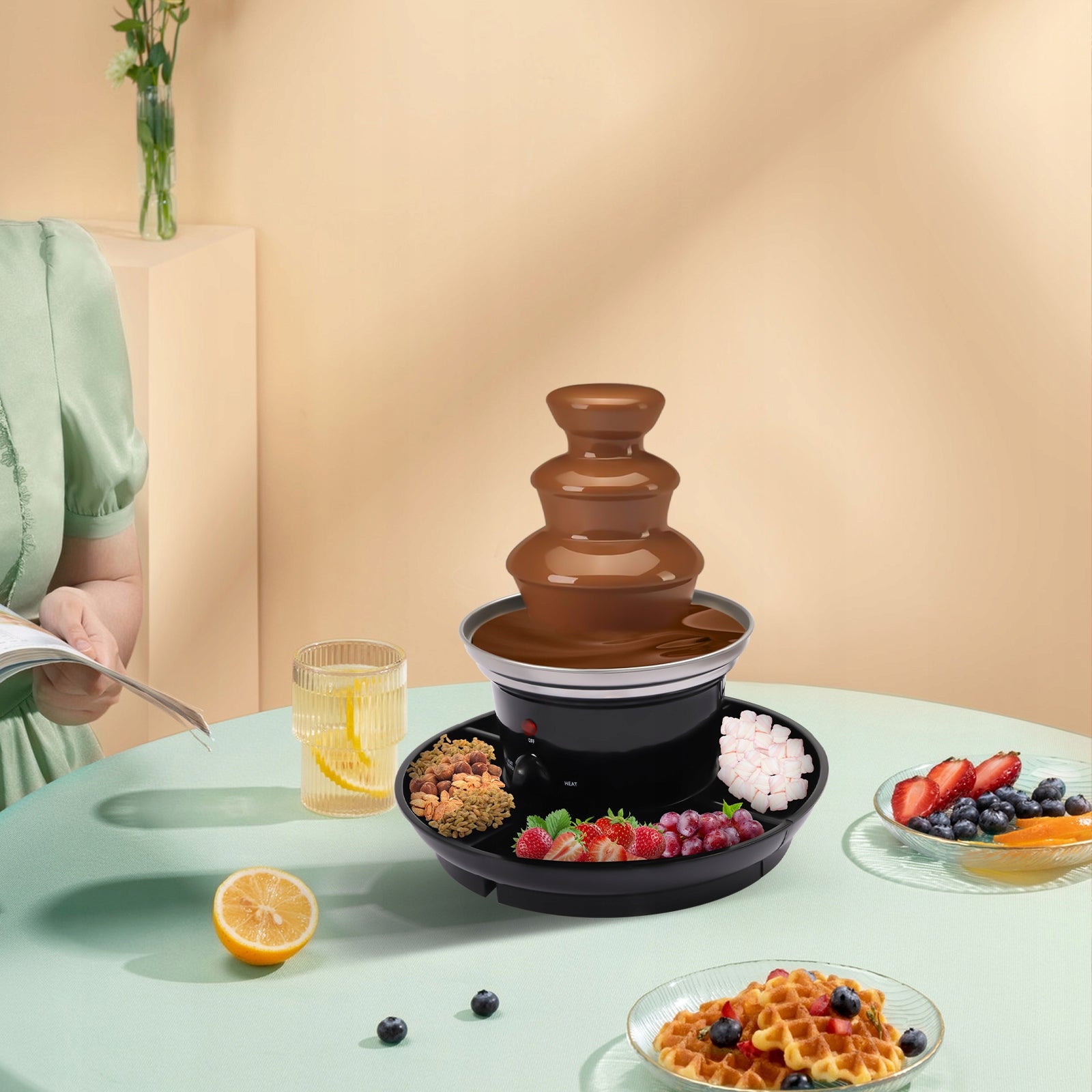 CHOCOLATE FONDUE FOUNTAIN 3-TIER PARTY FOUNTAIN WITH FRUIT PLATE Packaging status original