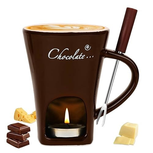 CHOCOLATE FONDUE MUG CERAMIC FORK SET GIFT FOR HOME Brand no brand