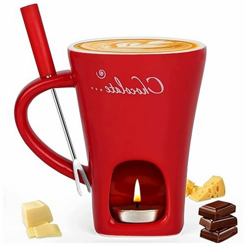 CHOCOLATE FONDUE MUG CERAMIC FORK SET GIFT FOR HOME