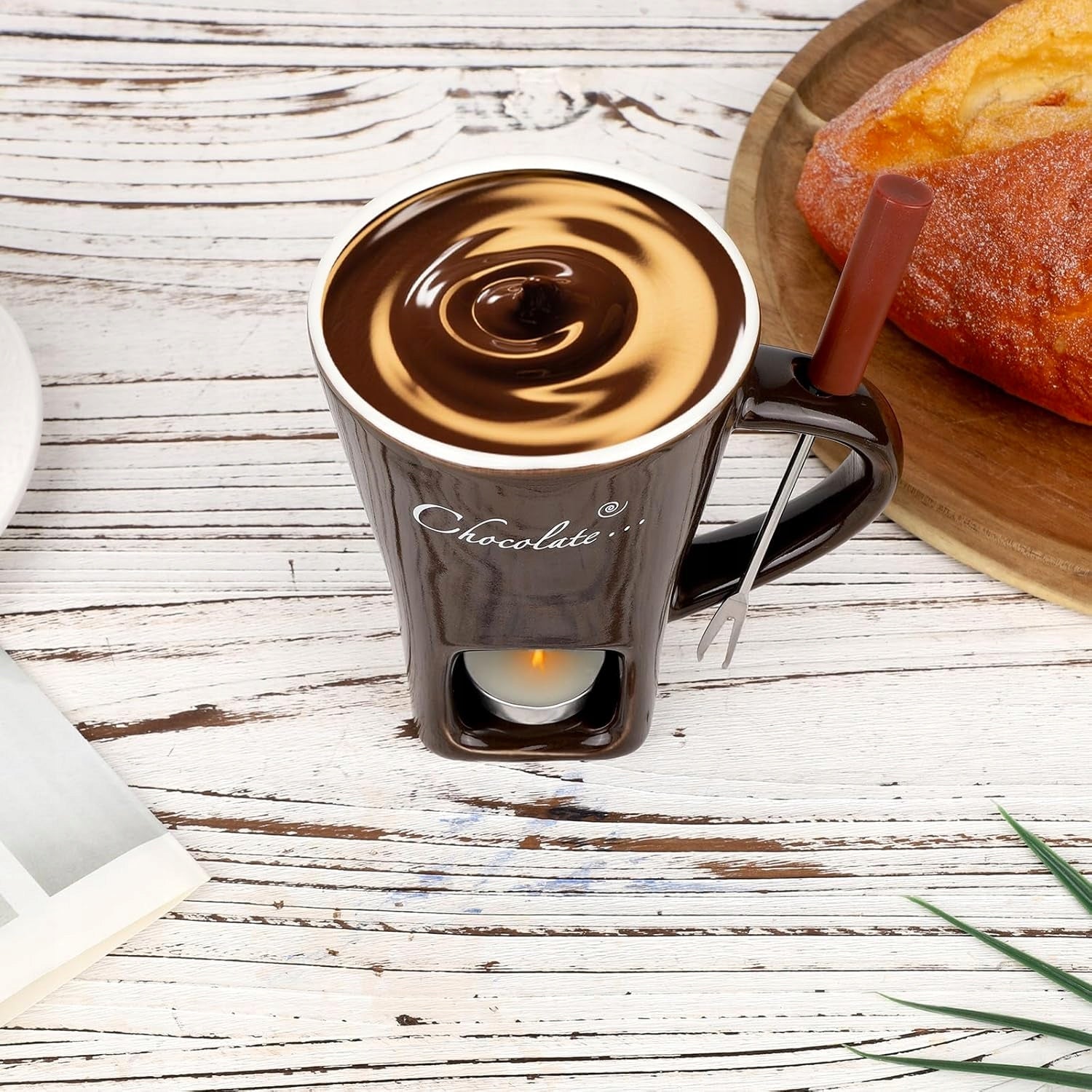 CHOCOLATE FONDUE MUG WITH CERAMIC FORK DARK BROWN EAN (GTIN) 634479521140