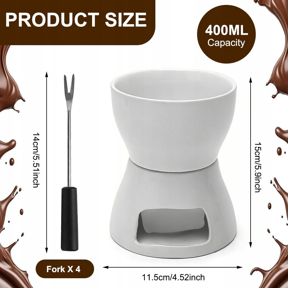 CHOCOLATE FONDUE SET 400ML CERAMICS 4 FORKS Capacity 0.4 l
