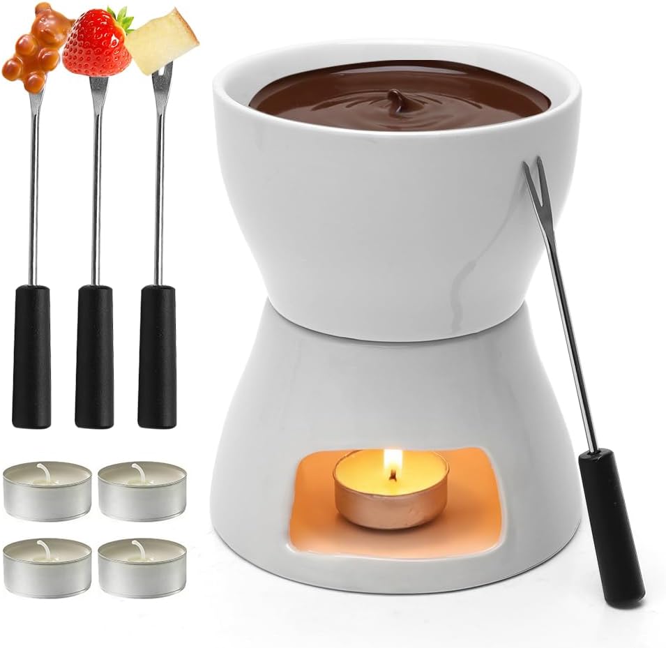 CHOCOLATE FONDUE SET 400ML CERAMICS 4 FORKS
