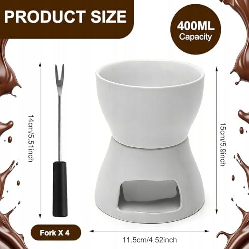 CHOCOLATE FONDUE SET CERAMIC 400ML FOR COUPLE ROMANTIC DINNER Capacity 0.4 l
