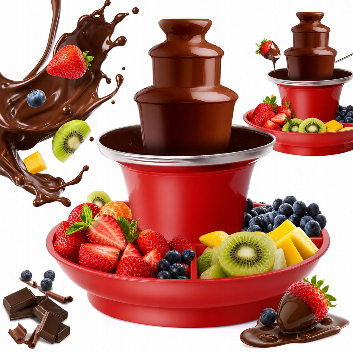 CHOCOLATE FOUNTAIN FONDUE CHOCOLATE HOMEMADE SET 350ML 3 LEVELS 30W