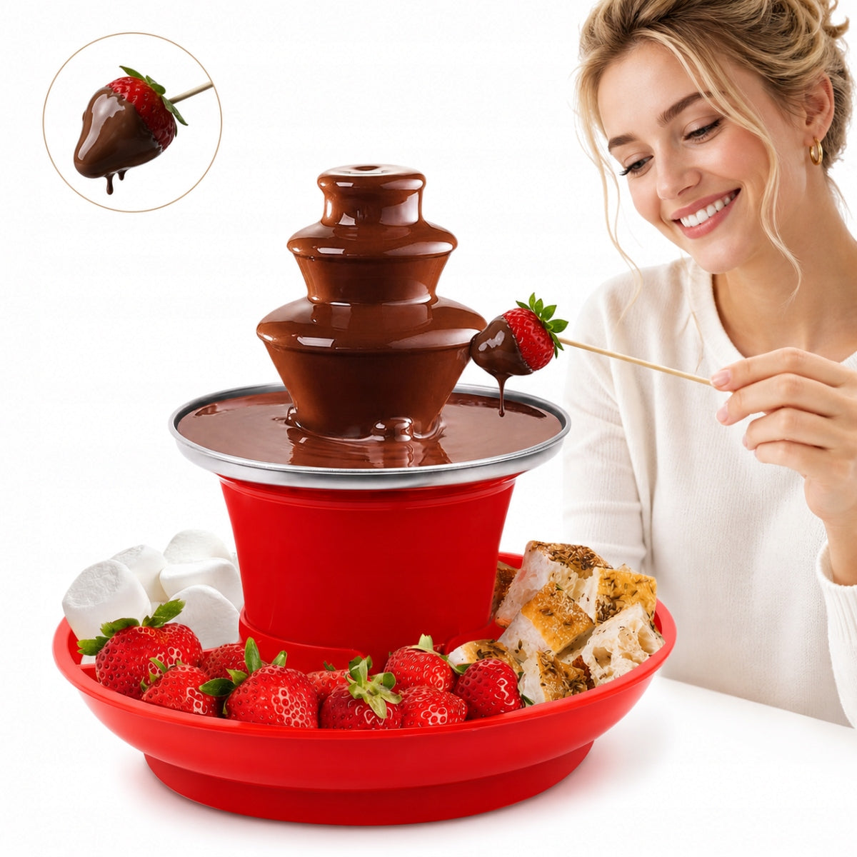 CHOCOLATE FOUNTAIN HOMEMADE FONDUE CHOCOLATE 3 LEVELS TOWER 30W NEW