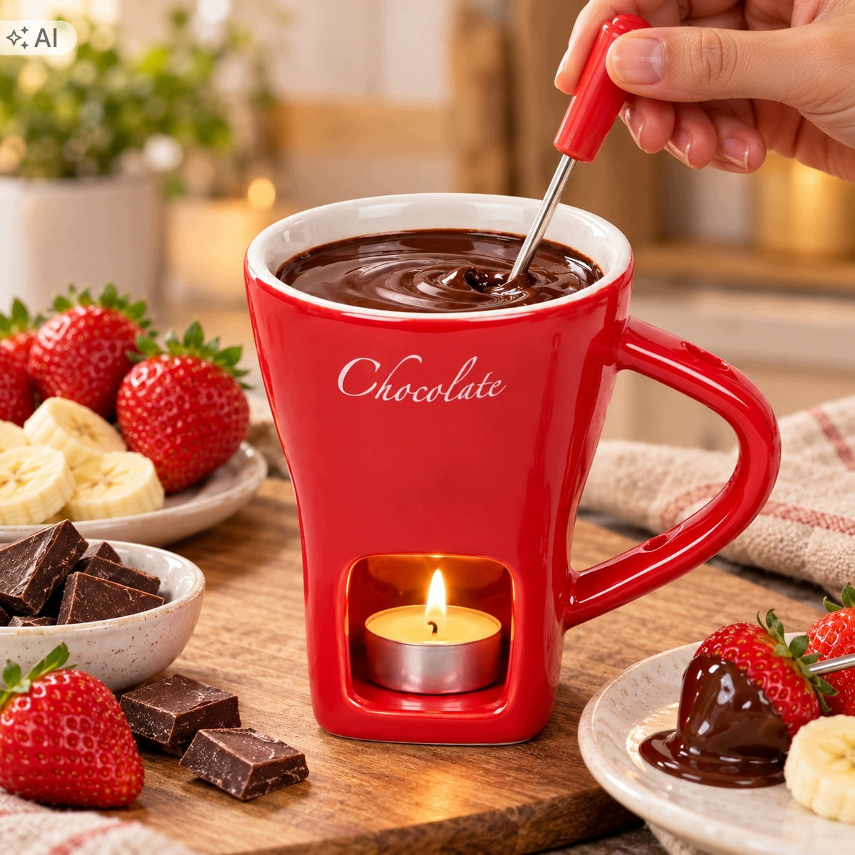 CHOCOLATE MELTING CUP FOUNDE CHOCOLATE SET RED CERAMICS Packaging status original
