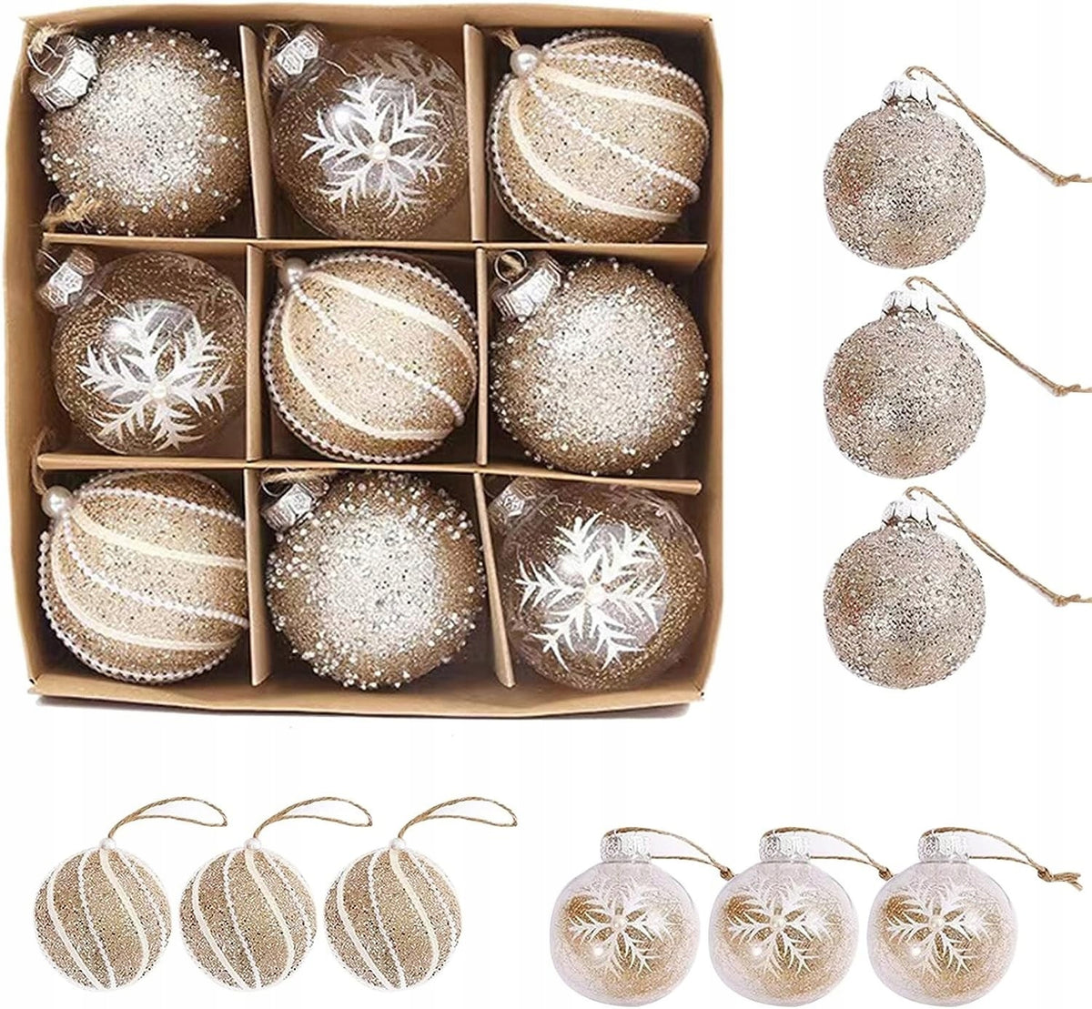 CHRISTMAS BALL BAUBLES SET OF 9 pcs 8cm COLORLESS DECORATED FOR CHRISTMAS TREE Manufacturer code BSN18