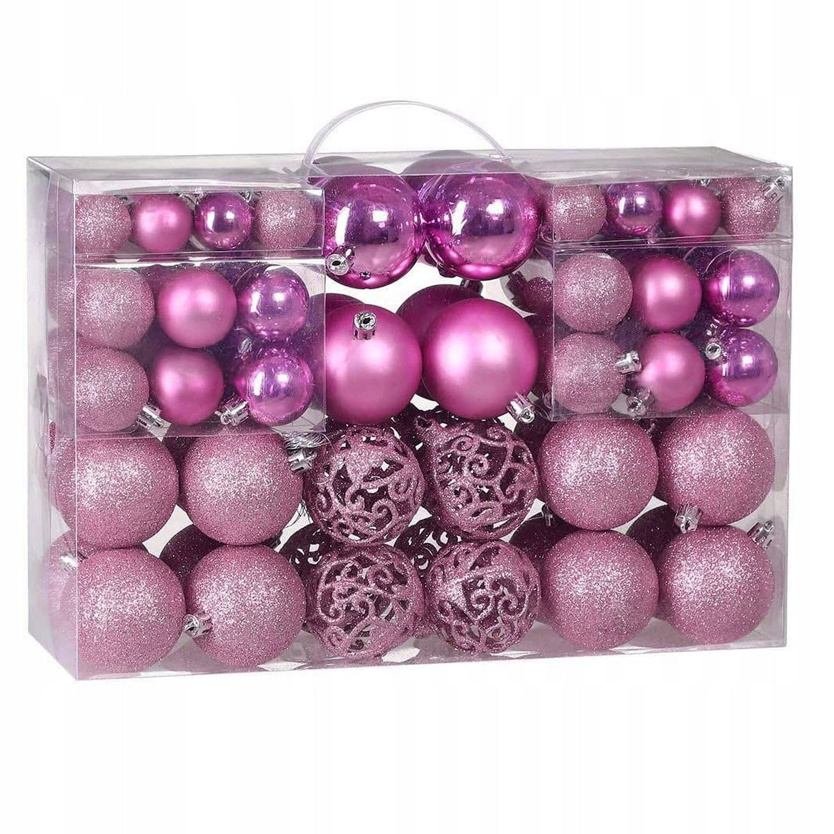 CHRISTMAS BALLS PINK PLASTIC GLITTER FOR CHRISTMAS TREE SET XXL 100 pcs