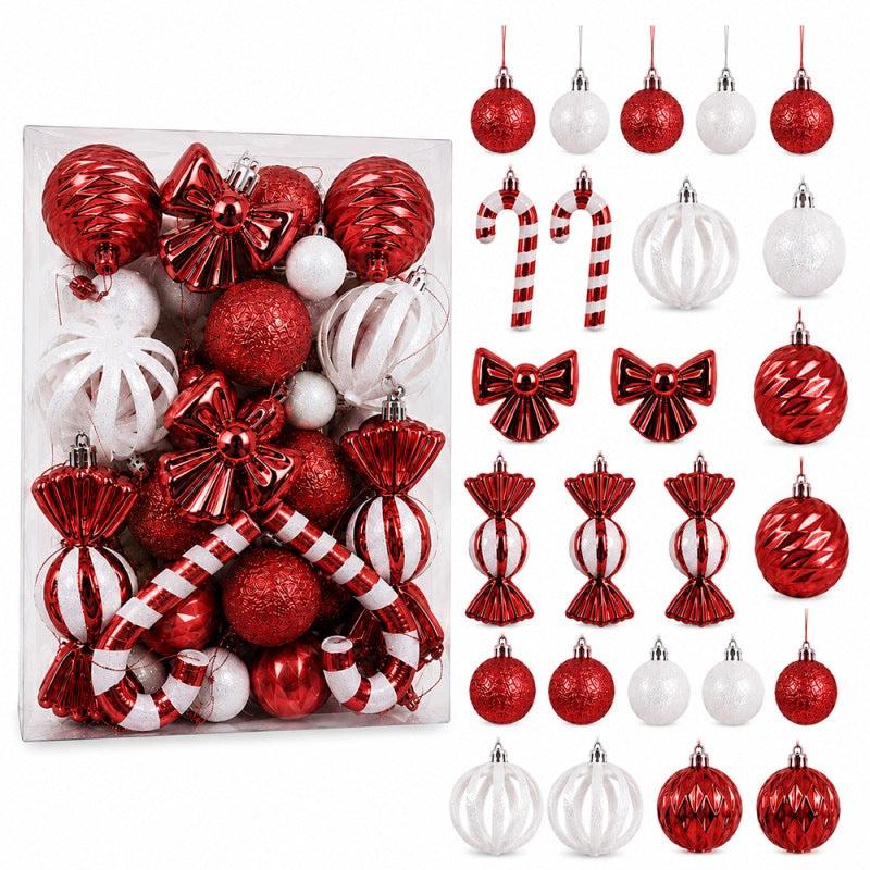 CHRISTMAS BALLS RED AND WHITE SET OF 30 ELEMENTS CHRISTMAS DECORATIONS