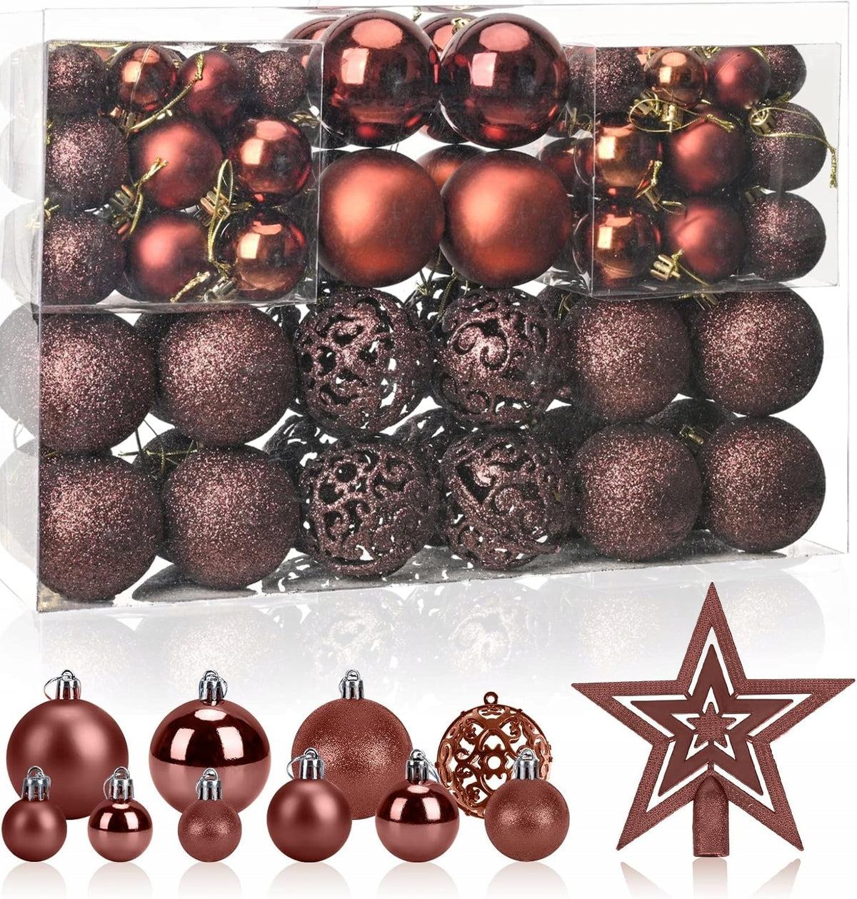 CHRISTMAS BALLS SET XXL 101 pcs BROWN PATTERNS