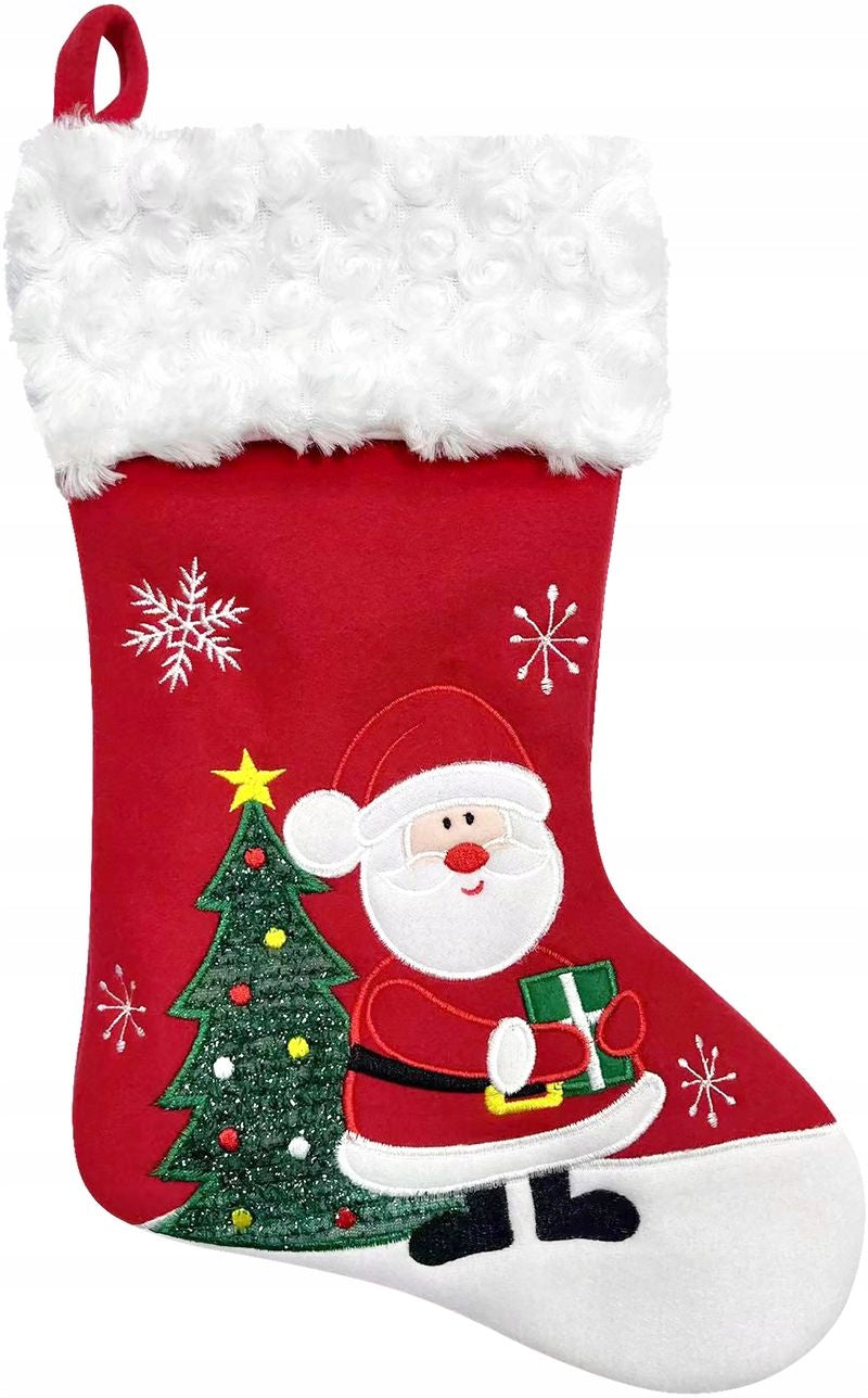 CHRISTMAS DECORATION LARGE SOCK FOR GIFTS FOR FIREPLACE WITH SANTA CLAUS 41 CM