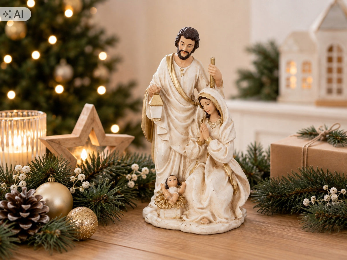 CHRISTMAS FIGURINE HOLY FAMILY GOLD PLATED 8,5CM X 6CM X 13,5CM Product height 13.5 cm