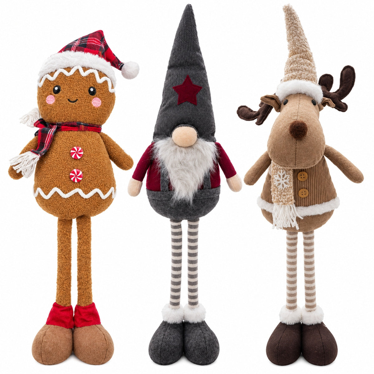 CHRISTMAS FIGURINES SET OF 6 LARGE PLUSH STANDING CHRISTMAS DECORATIONS Brand Home Creation