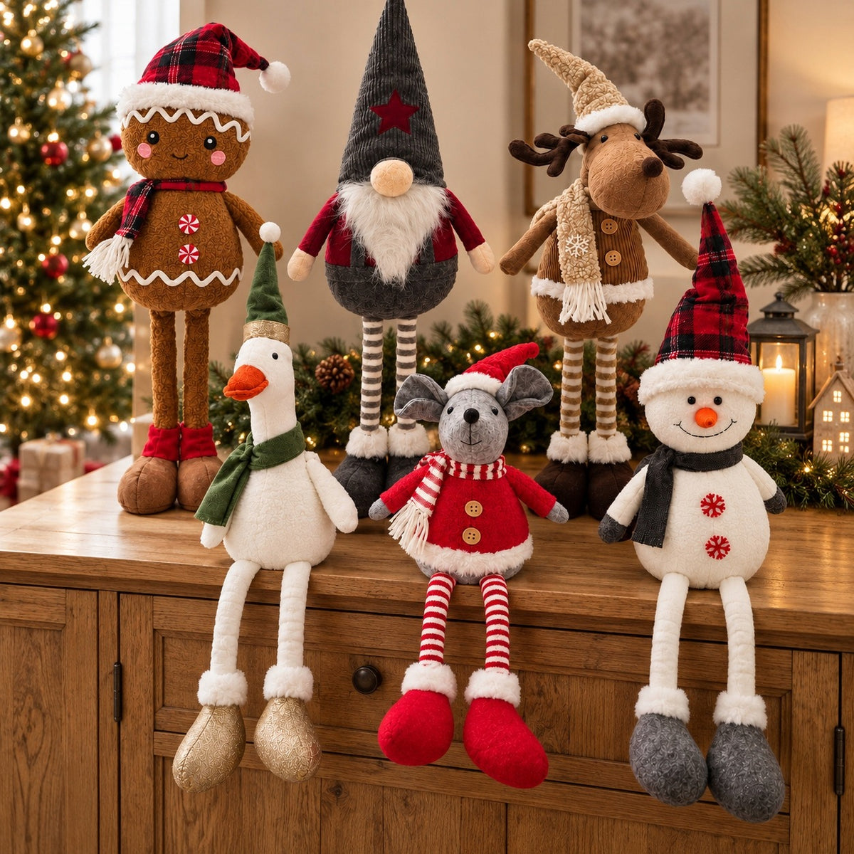 CHRISTMAS FIGURINES SET OF 6 LARGE PLUSH STANDING CHRISTMAS DECORATIONS Packaging status original