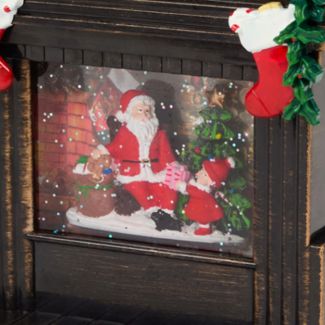 CHRISTMAS FIREPLACE FOR CHRISTMAS DECORATION GLOWING GLITTER ORNAMENT Manufacturer code BOŻONARODZENIOWA OZDOBA Z MIKOŁAJEM BROKATEM