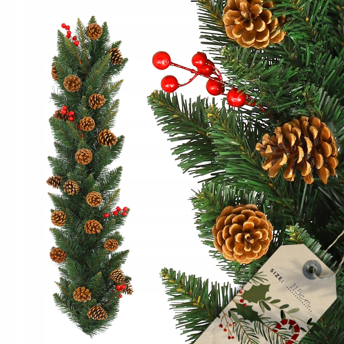 CHRISTMAS GARLAND CHRISTMAS TREE ARTIFICIAL DENSE CHAIN CONES PREMIUM 115 cm
