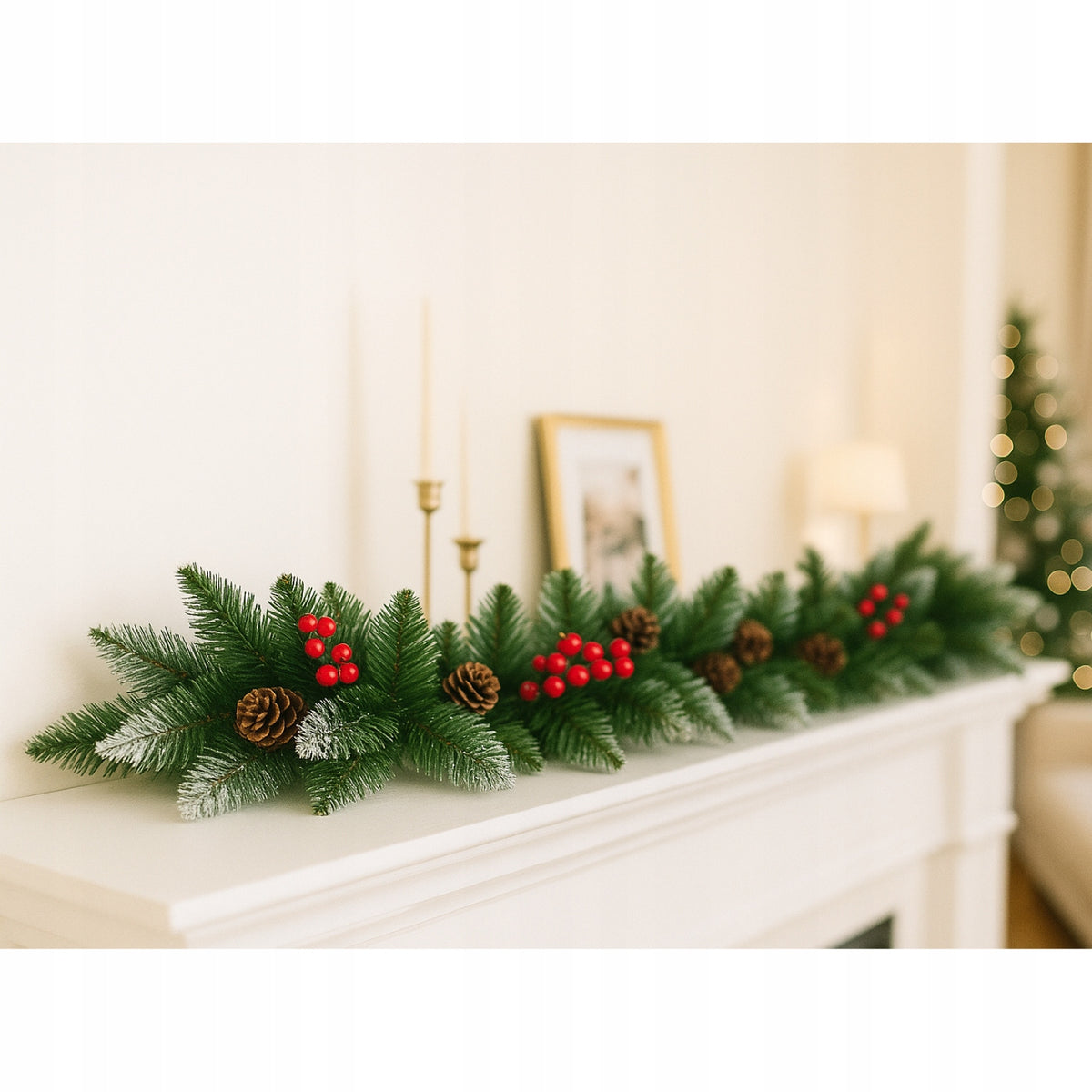 CHRISTMAS GARLAND DECORATED DENSE ARTIFICIAL GREEN CHRISTMAS TREE 1m snow-covered Packaging status original