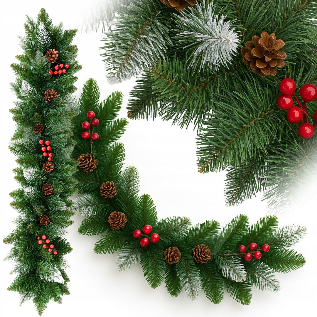 CHRISTMAS GARLAND DECORATED DENSE ARTIFICIAL GREEN CHRISTMAS TREE 1m snow-covered