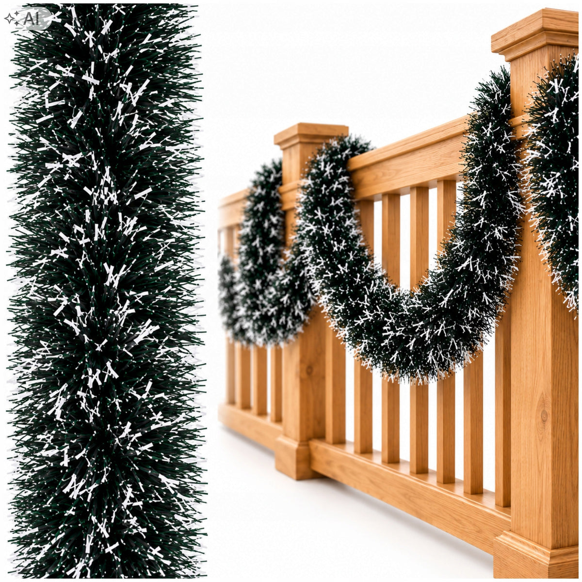CHRISTMAS GARLAND GREEN AND WHITE CHRISTMAS TREE CHAIN 600cm / 20 cm
