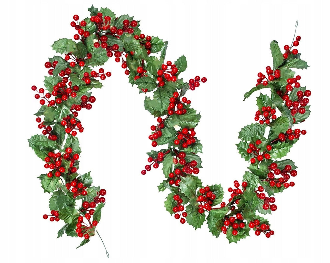 CHRISTMAS GARLAND HOLLY HAWTHORN FRUIT 170cm